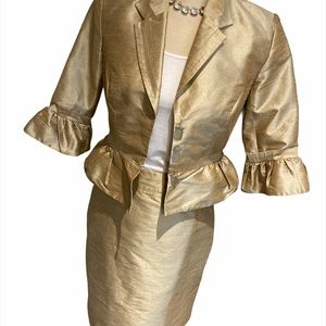 COPY - JS COLLECTIONS Gold Suit Size 8 Bell Sleeves 3 Bling Buttons Pencil Skirt